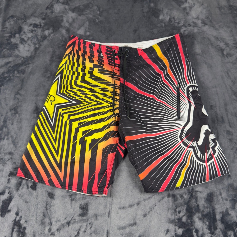 Fox Racing Board Shorts Mens 36 Black Rockstar Energy Graphic Swim Trunks 41040